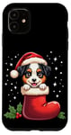 Coque pour iPhone 11 Australian Shepherd Christmas Stocking Puppy Dog Lover