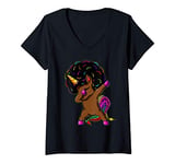 Womens Dabbing Unicorn Afro Natural Hair African American unicorn V-Neck T-Shirt