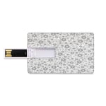 64 GB USB Flash Thumb Drives Grey Decor Bank Credit Card Shape Business Key U Disk Memory Stick Storage Mix Florals with Rotary Round Rings and Dot Spots on the Backdrop Simplistic Blossom,Cloud Perso