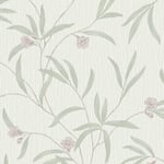 Belgravia Tiffany Floral White Sage Wallpaper Luxury Textured Heavyweight Vinyl