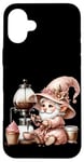 Coque pour iPhone 16 Plus Pink Gnome With Retro Coffee Machine For Mama Coffee Lover