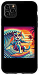 Coque pour iPhone 11 Pro Max Chat amusant surfeur hawaïen coucher de soleil tropical paradis surfeur