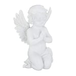 Relaxdays Figurine de Jardin Ange, Statue en Train de Prier, résistante aux intempéries & au Gel, Balcon, Blanc 10025665