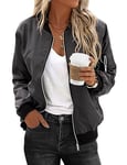 Zeagoo Veste Bombardier Femme à Manches Longues Blouson Léger Veste de Moto Fine et Élégante Veste Collège avec 2 Poches et Fermeture Éclair Veste Sportive de Mi-Saison Gris Foncé Taille XL