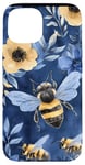 Coque pour iPhone 15 Aquarelle bleue géométrique vintage abeilles motif floral