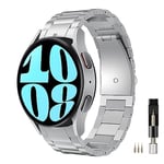 Miimall Titanium Strap for Samsung Galaxy Watch 7/6/5/4 40mm 44mm, Metal Band for Galaxy Watch FE/6 Classic 43mm 47mm/5 Pro 45mm /4 Classic, Adjustable Replacement Strap for Samsung Watch 7-Silver