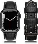 Tuocal Genuine Leather Strap Compatible with Apple Watch 38mm 40mm 41mm for Men Women, Vintage Leather Straps Compatible with Apple Watch Series 8 7 6 5 4 3 2 1 SE Sport Edition, Black