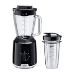 Braun PowerBlend 1 JB1051BK, mélangeur de table avec verre Smoothie2Go, mélangeur avec carafe en verre triangulaire, 2 vitesses, fonction hachoir à glace, 600 W, noir