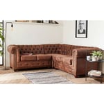 Lisa Design - Winston - canapé d'angle chesterfield - 5 places - style industriel - marron