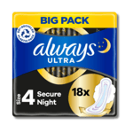 Always Ultra Secure Night Size 4, With Wings, 18 Pack