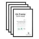 Lot de 4 cadres photo A4, en bois, pour certificat ou photo, pour accrocher au mur ou pour poser sur une table, 21 x 30 cm, noirs