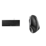 CHERRY Stream Keyboard, Clavier Filaire, disposition française (AZERTY), Frappe silencieuse & MW 4500, Souris sans Fil, Souris Ergonomique pour droitier au Design 45°