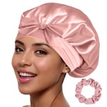 GOLDEN STAR BEAUTY Silk Bonnet Sleeping Cap for Women, Made of Real 100% Mulberry Silk, Soft and Easy to Use, Breathable & Adjustable Sleep Caps, Fine Hair Wrap - Night Head Cap for Curly Hair (Pink)