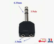 Prise adaptateur audio fiche jack 6.35mm mâle vers 3.5mm Double femelle