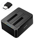 Alxum External Hard Drive Docking Station with USB-C Cable, Two Bay SATA Hard Drive Caddy Dock with Offline Clone Function for 2.5 Inch and 3.5 Inch HDD SSD up to 2 x 18TB