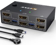 Usb 3.0 Dhmi Kvm Switch 2 Pc 2 Monitors 4K@60Hz 2K@144Hz,Edid Emulator,Dual Monitor Kvm Switch Hdmi2.0 For 2 Pcs/Laptops Sharing 4 Usb 3.0 Devices With Hdmi Cable And Wired Remote Control