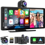 W903 Portable sans Fil Carplay&Android Auto avec Dash Cam-Écran HD IPS 9,3,Caméra Avant&Secours 4K,Enregistrement en Boucle,Bluetooth,Mirror Link,GPS,Siri,Monté Tableau Bord