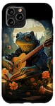 Coque pour iPhone 11 Pro grenouille jouant de la guitare livre nuit lune bougies fleurs