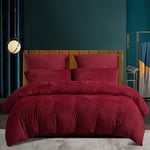 Housse de Couette Hiver 240x260 Chaude Flanelle Toucher Cashmere Polaire Parure de Lit en Velours Vin Rouge Doux avec Fermeture Éclair, Linge de Lit 2 Personnes avec 2 Taies d'oreiller 65x65 cm