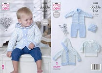 King Cole 5332 Knitting Pattern. Sweater, All-in-One, Jacket & Hat in Cherish Dash, Cherished DK for Baby