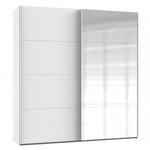 Armoire ronna coulissante 1 porte blanc mat 1 porte miroir poignées aluminium mat largeur 135 cm