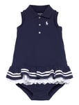 Ralph Lauren Baby Striped Mesh Polo Dress & Bloomer Marinblå