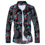 RIQWOUQT Homme Chemise Fleurie Manches Longues,Black Fashion Floral Printemps Et Automne Casual Long Sleeve Printed Shirt Clothes M-3Xl,3X,Large