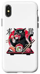 Coque pour iPhone X/XS Chat noir mangeant des sushis Anime drôle chat amateur de sushi