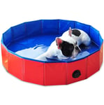 Dog Paddling Pool Foldable Pet Swimming Bathing Tub Large PVC Harmless durable Portable Outdoor Puppy Kids Pool,Red,80x30cm