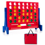 COSTWAY Jeux Puissance 4 Géant Mural avec 42 Jetons, Jeu de Société Ludique & Éducatif avec Sac de Transport & 2 Plateaux, Utilisation Intérieur Extérieur pour Enfant & Adulte, 62x20x48,5cm (Rouge)