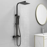 Bathroom Thermostatic Exposed Shower Mixer Large Twin head Square Bar Set Black