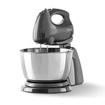 Breville Flow Electric Hand and Stand Mixer | 3.5L Stainless Steel Rotating Bowl | with Beaters & Dough Hooks | 250W | Grey [VFM035]