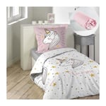 Cdaffaires - Pack parure de couette enfant 140x200 cm Lilirose + drap housse 90x190 Rose