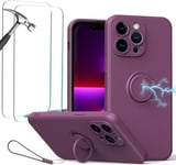 Antichoc Coque Para Iphone 12 6.1' Étui,Protection Housse Avec 2 Verre Trempé/Support Rotatif/Support De Voiture Magnétique,Case Fine En Caoutchouc Liquid Silicone Cover-Violet