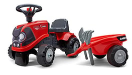 FALK - Porteur tracteur Case IH avec remorque - Dès 12 mois - Fabriqué en France - pelle et râteau inclus - 2 styles de personnalisation - Plaque d'immatriculation personnalisable - 238C