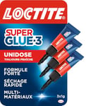 Loctite Super Glue-3 Mini dose (3 x 1 g), colle extra forte pour réparation de qualité, colle forte & rapide tous matériaux, colle universelle liquide en format doses