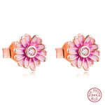 BAKCCI 2020 Spring Pink Daisy Flower Stud Earring for Women 925 Silver DIY Fits for Original Pandora Bracelets Charm Fashion Jewelry