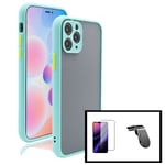 Kit Coque antichoc caméra protection + Film de Verre Trempé 5D à Couverture Complète + Support Magnétique L Conduite en Toute Sécurité pour iPhone 12 Pro Max - Bleu clair