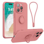 Galful Coque avec Cordon iPhone 15 Pro Max Etui,Silicone Housse iPhone 15 Pro Max avec Anneau Bracelet Case Mince Support Magnétique Microfibre Douce Antichoc Anti-Rayures Cover-Rouge aubépine