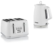 White Kettle Toaster 4 Slice 1.7L 3KW Swan Elegance White Gloss & Chrome Kitchen