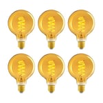 Amazon Basics E27 Vintage LED Bulb, Antique Style Retro Amber Glass, G93, 4W (equivalent to 25 W), Pack of 6, 1800K Ultra Warm Light For Decoration