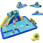 Costway - 6 en 1 Château Gonflable Aquatique avec Piscine et Toboggan, Maison de Rebond Gonflable avec Panier de Basket, Mur d'Escalade, Pataugeoire