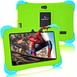 EagleSoar Tablette Enfants Android 12 Tablette Enfants avec WiFi, Tablette 7 Pouces, Quad Core 2 Go+32 Go, Double Caméra, Bluetooth, Contrôle Parental,Tablette pour Enfant avec Kid-Proof Étui(Vert)