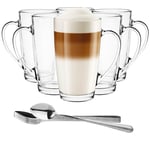 Glasmark KROSNO 1992 Verres À Café En Verre Transparent Lot De 6 400 ml Thermiques Avec Cuillères Thé Latte Cappuccino