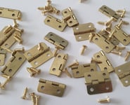 2Pcs Gold Small Hinges with Screws Brassed Door Cabinet Cupboard Jewellery Box