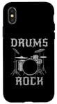 Coque pour iPhone X/XS Batterie Rock, batteur fête des pères musicien rock Goth