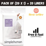 Simplehuman Code h size H Bin Liners H 30L 35L White bin bags Size H Pack of 60