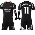 2024-2025 Arsenal Bortalag Barn Vuxen Svart Fotbollströja Kit med Strumpor No.11 MARTINELLI 26