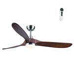 wonderlamp - Ventilateur de plafond en bois foncé avec lumière LED 15W Won BIG, Silencieux, 3 températures couleur, 5 vitesses, Nickel