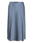 Lauren Ralph Lauren Polka-Dot Satin Charmeuse Midi Skirt Blå